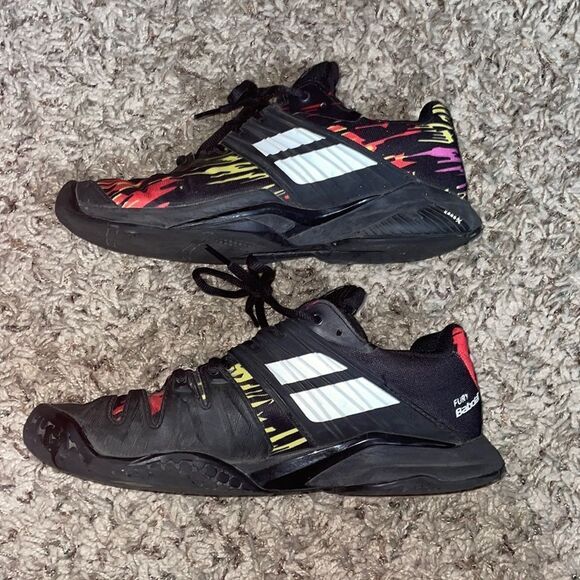 Babolat Fury Tennis Shoes Black & Neon Yellow Orange Violet - Picture 4 of 9